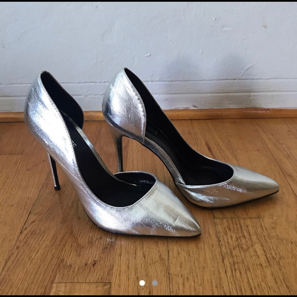 Metallic silver heels